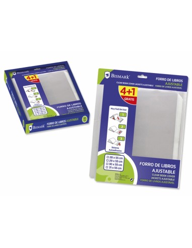 Bismark Pack de 4 1 Forralibros Ajustable - Ideal para Uso Escolar - Facil de Usar - Alta Durabilidad - Color Transparente