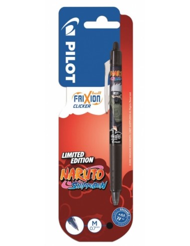 Pilot Frixion Clicker Naruto Shippuden Boligrafo de Gel Retractil Borrable - Punta de Bola 0.7mm - Trazo 0.4mm - Grip de