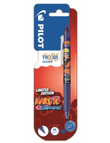 Pilot Frixion Clicker Naruto Shippuden Boligrafo de Gel Retractil Borrable - Punta de Bola 0.7mm - Trazo 0.4mm - Grip de