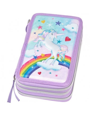 Faber-Castell Diseño Unicornio Estuche de 3 Pisos con Contenido de Serie-Goma de Borrar-1 Sacapuntas-1 Lapiz de Grafito