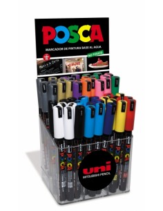Posca PC-1MR Expositor de 48 Marcadores de Pintura - Punta Roller de Fibra 0.7mm - Tinta Pigmentada Base al Agua - Resistente