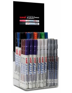 Uni-ball PX-21 54P Expositor de 54 Marcadores de Pintura - Punta Acrilica de Bala 0.8-1.2mm - Linea Fina - Cuerpo de Aluminio