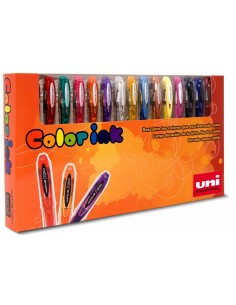 Uni-ball UM-120 Signo Estuche de 15 Rollers de Tinta Gel - Punta de Bola 0.7mm - Tinta Resistente al Agua y Luz - Color