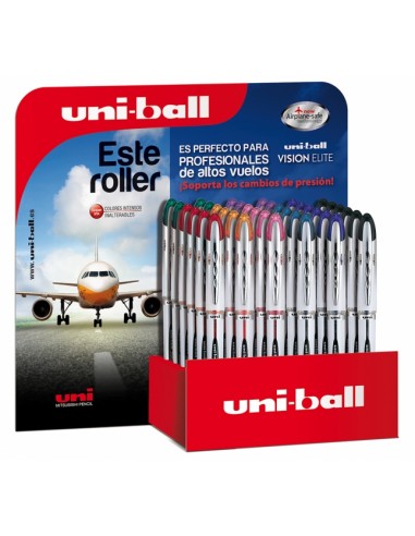 Uni-ball Vision Elite UB-200 Expositor de 36 Rollerballs de Tinta Liquida - Punta de Bola 0.8mm - Sistema Antifugas para
