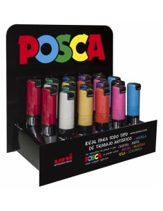Posca PC-8K Expositor de 20 Marcadores de Pintura - Punta Biselada Acrilica 8mm - Tinta Base al Agua - No Permanente -