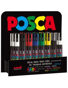 Posca PC-3M Expositor de 36 Marcadores de Pintura - Punta Conica de Poliester 0.9-1.3mm - Tinta Base al Agua - Resistente a