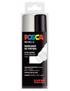 Posca PC-17K Estuche de 2 Marcadores de Pintura - Punta Biselada de Poliester 15mm - Ancho de Trazo Muy Grueso - Tinta Base
