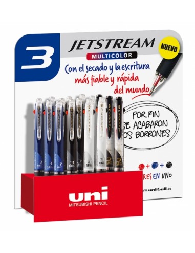 Uni-ball JetStream SXE3-400-10 15P Expositor de 25 Boligrafos - Punta de Bola 1mm - Tinta Pigmentada Resistente al Agua y Luz