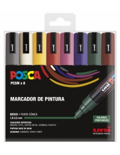 Posca PC-5M Estuche de 8 Marcadores de Pintura - Punta de Bala 1.8-2.5mm - Tinta Base al Agua - Resistente a la Luz - No