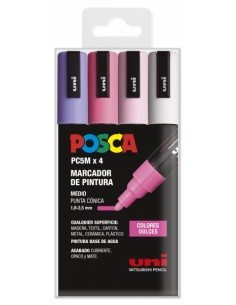 Posca PC-5M Estuche de 4 Marcadores de Pintura - Punta de Bala 1.8-2.5mm - Tinta Base al Agua - Resistente a la Luz - Color