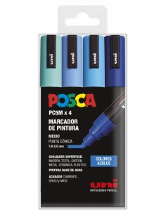 Posca PC-5M Estuche de 4 Marcadores de Pintura - Punta de Bala 1.8-2.5mm - Tinta Base al Agua - Resistente a la Luz - Color
