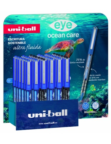 Uni-ball Eye Ocean Care UB150 157 Expositor de 36 Boligrafos - Punta de Bola 0.5mm - Tinta Pigmentada Resistente al Agua y