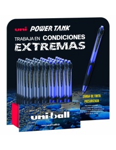 Uni-ball SN-220 3D Power Tank Expositor de 36 Boligrafos - Punta de Bola 1mm - Carga Presurizada - Escribe en Cualquier