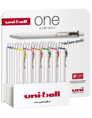 Uni-ball ONE UMN-S-07 Expositor de 36 Boligrafos de Tinta - Punta de Bola 0.7mm - Escritura Ultra Fluida - Agarre Suave y