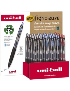 Uni-ball UMN-207E 3D Expositor de 36 Rollers - Punta de Bola 0.7mm - Grip de Caucho Antifatiga - Tinta Pigmentada Resistente