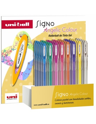 Uni-ball UM-120AC Signo Angelic Expositor de 48 Rollers de Tinta Gel - Punta de Bola 0.7mm - Tinta Resistente al Agua y Luz -