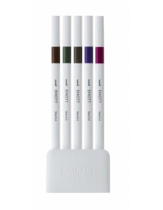 Uni-ball EMOTT Ever Fine Pack de 5 Marcadores de Linea Fina - 0.4mm - Punta Duradera - Ancho de Linea Constante - Base de