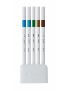 Uni-ball EMOTT Ever Fine Pack de 5 Marcadores de Linea Fina - 0.4mm - Punta Duradera - Ancho de Linea Constante - Base de