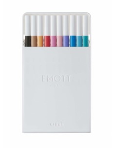 Uni-ball PEM-SY 10C NO.2 Estuche de 10 Marcadores de Linea Fina - Punta 0.4mm - Tinta a Base de Agua - Diseño Innovador -