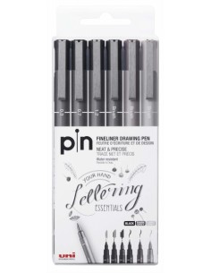 Uni-ball PIN-200(S) Pack de 6 Rotulador Calibrado - Punta Poliacetal - Tinta Pigmentada Resistente al Agua y Luz - Ideal para