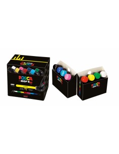 Posca PCM-22 Pack de 8 Marcadores de Pintura - Punta Redondeada de Gomaespuma 3-19mm - Tinta Base al Agua - Multi Efectos -