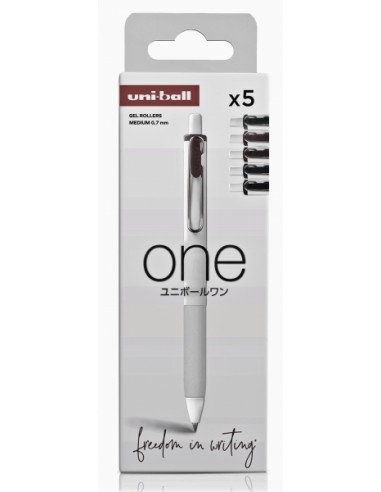Uni-ball ONE UMN-S-07 Pack de 5 Boligrafos de Tinta Liquida - Punta de Bola 0.7mm - Escritura Ultra Fluida - Agarre Suave y