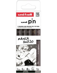 Uni-ball PIN Pack de 5 Rotuladores Calibrados - Punta Poliacetal - Tinta Pigmentada Resistente al Agua y Luz - Color Surtido