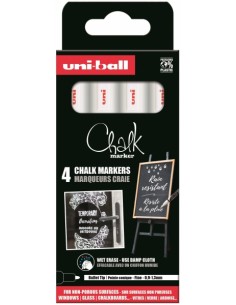 Uni-ball PWE 5M Pack de 4 Marcadores de Tiza Liquida - Punta Conica 1.8-2.5mm - Borrado en Humedo - Resistente a la Lluvia y