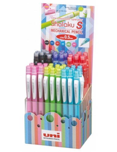 Uni-ball Shalaku S M5-228 4D Expositor de 48 Portaminas - Ancho de Trazo 0.5mm - Contiene 2 Minas HB - Goma de Borrar