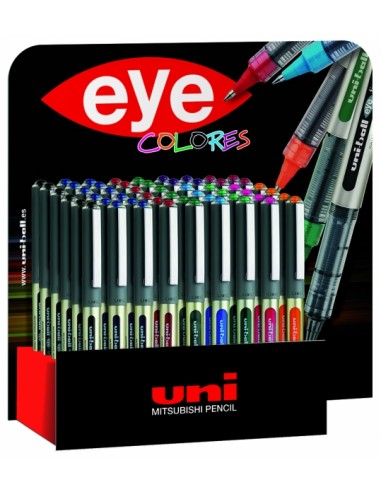 Uni-ball UB-157 Eye Fine Expositor de 54 Boligrafos de Tinta Liquida - Punta de Bola 0.7mm - Tinta Resistente al Agua y Luz -