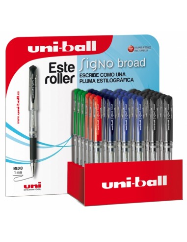 Uni-ball Signo Broad UM-153 3D Expositor de 36 Rollers de Tinta Gel - Punta de Bola 1mm - Trazo Estilo Pluma - Sujecion de