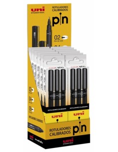 Uni-ball PIN0X-200 12 Expositor de 12 Estuches de Rotuladores Calibrados - Punta Poliacetal - Tinta Pigmentada Resistente al