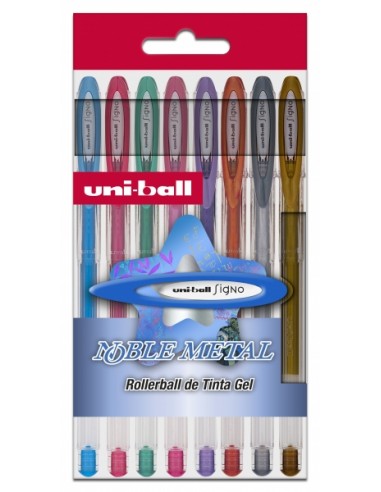 Uni-ball UM-120 NM Signo Noble Metal Estuche de 8 Rollers de Tinta Gel - Punta de Bola 0.8mm - Tinta Resistente al Agua y Luz