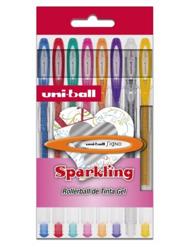 Uni-ball UM-120 SP Signo Sparkling Estuche de 8 Rollers de Tinta Gel - Punta de Bola 1mm - Tinta Pigmentada Resistente al