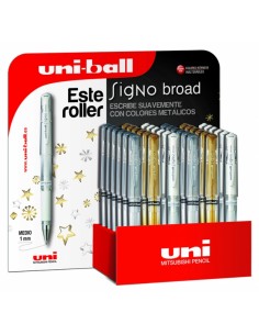 Uni-ball Signo Broad UM-153 Expositor de 36 Rollers de Tinta Gel - Punta de Bola 1mm - Trazo Estilografico - Sujecion de