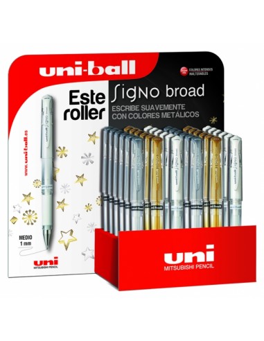 Uni-ball Signo Broad UM-153 Expositor de 36 Rollers de Tinta Gel - Punta de Bola 1mm - Trazo Estilografico - Sujecion de