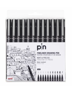 Uni-ball PIN-200(S) Pack de 12 Rotuladores Calibrados - Punta Poliacetal - Tinta Pigmentada Resistente al Agua y Luz - Color