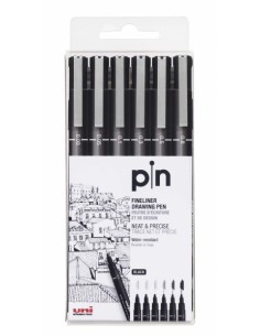 Uni-ball PIN-200(S) Pack de 6 Rotuladores Calibrados - Punta Poliacetal - Tinta Pigmentada Resistente al Agua y Luz - Ideal