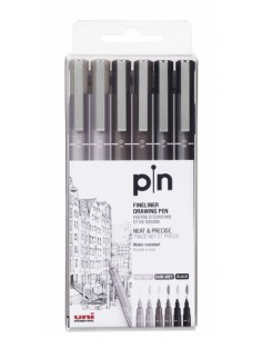 Uni-ball PIN-200(S) Pack de 6 Rotuladores Calibrados - Punta Poliacetal - Tinta Pigmentada Resistente al Agua y Luz - Ideal
