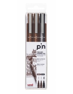 Uni-ball PIN-200(S) Pack de 3 Rotuladores Calibrados - Punta Poliacetal - Tinta Pigmentada Resistente al Agua y Luz - Ideal