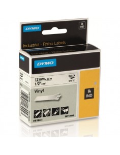 Dymo 18444 Rhino Industrial Cinta Vinilo Original para Rotuladora - Texto Negro sobre Fondo Blanco - Ancho 12mm x 5.5 metros