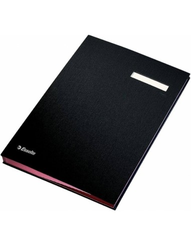 Esselte Portafirmas con 10 Separadores - Cubiertas Forradas de Plastico - Ventana Transparente en el Separador - Color Negro