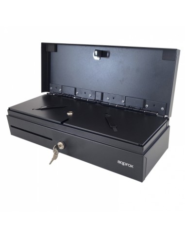 Approx Cajon Portamonedas Electrico Compacto - 14 Compartimentos - Apertura Manual y Automatica - Conexion RJ11 - Color Negro