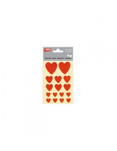 Apli Bolsa de Pegatinas con Corazones - Adhesivo Permanente - Tamaños Surtidos - 3 Hojas (48 Pegatinas) - Ideal para