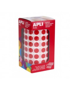 Apli Rollo de Gomets Redondos Adhesivo Permanente - 5.192 Gomets - Adhesivo Base Agua - Color Rojo