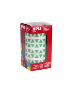Apli Rollo de Gomets Triangulares - Adhesivo Permanente - 6.136 Gomets - Faciles de Separar - Adhesivo Base Agua - Color Verde