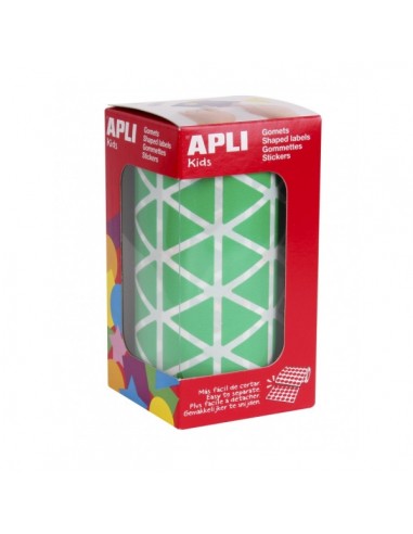 Apli Rollo de Gomets Triangulares - Adhesivo Permanente - 2.832 Gomets - Adhesivo Base Agua-- Color Verde