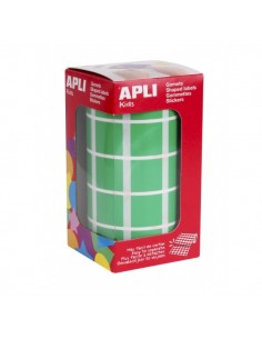 Apli Rollo de Gomets Cuadrados - Adhesivo Permanente - 1.770 Gomets - Faciles de Separar - Adhesivo Base Agua - Color Verde