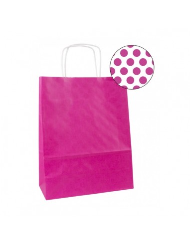 Apli Pack de 50 Bolsas Kraft - Alta Resistencia - Asas rizadas - Reutilizables y reciclables - Color Fucsia