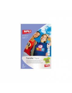Apli Pack de 5 Hojas de Papel Transfer para Impresoras Inkjet - Ideal para Prendas de Color - Perfecto para Personalizar Ropa
